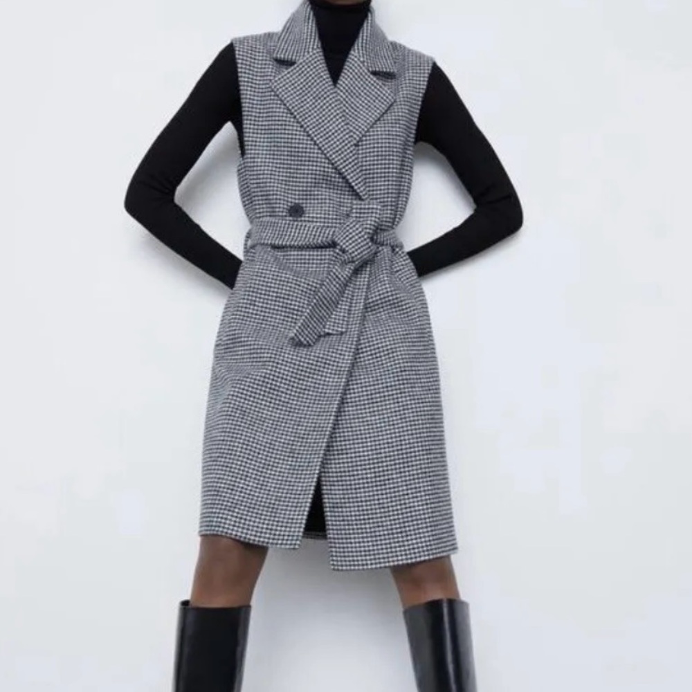 ZARA Women's Belted Houndstooth Waistcoat